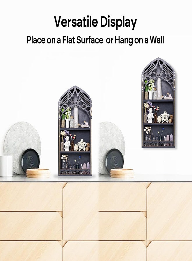 FNYDOX Gothic Window Crystal Shelf Display for Wall, Wooden Gem Stone Rock Storage Holder Trinkets Organizer, Wall Mount Stand Case Box for Witch Wiccan Decor, Spiritual Gift for Home Bedroom Living Room - Image 4
